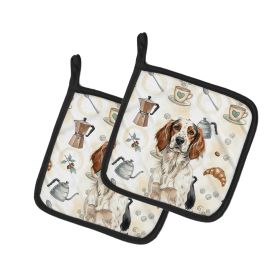 Tricolor English Setter Coffee Bar Pair of Pot Holders Pair 7.5x7.5 Quilted Insulated Hot Pads Decorative Kitchen Gift Made in USA