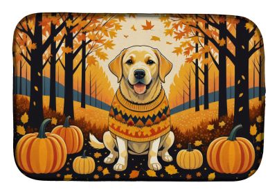 Yellow Labrador Retriever Fall Dish Drying Mat Absorbent Dish Drying Mat Pad for Kitchen Counter Dish Drainer Mat for Countertop, 14 x 21", Multi